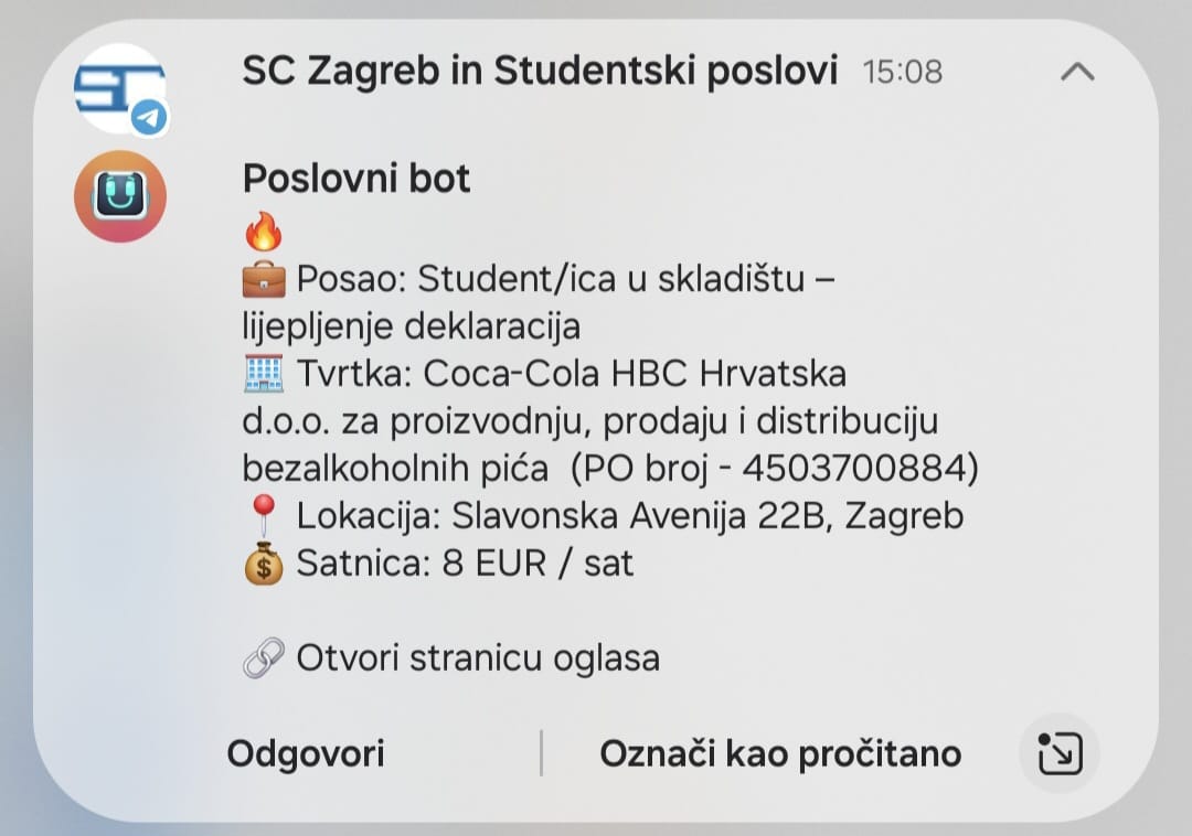 Push obavijest novi oglas